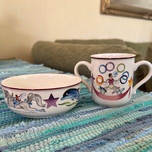 Le Cirque Vintage Colorful Porcelain Bowl and Mug Set